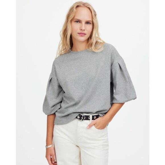 Madewell Puff Sleeve Sweatshirt Tee Gray NWT XS - Picture 1 of 9